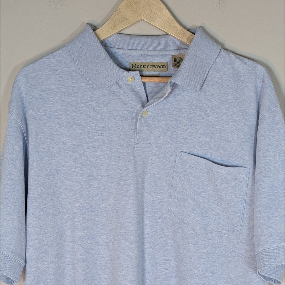 Munsingwear Dry Dimensions Mens Large Blue Heathered Pocket Polo Shirt L